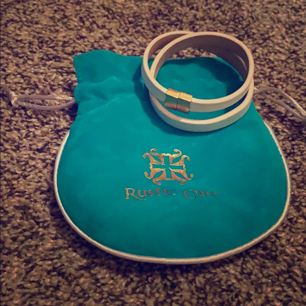 Rustic Cuff Wrap Bracelet in pearl and gold w/bag